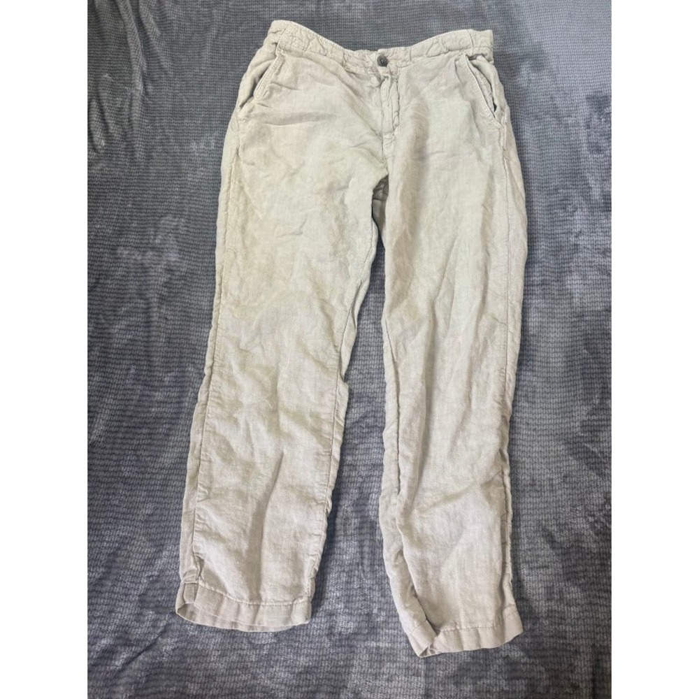 Luca Faloni Lipari Linen Trousers Mens 32X27 Sand Beige Straight Leg